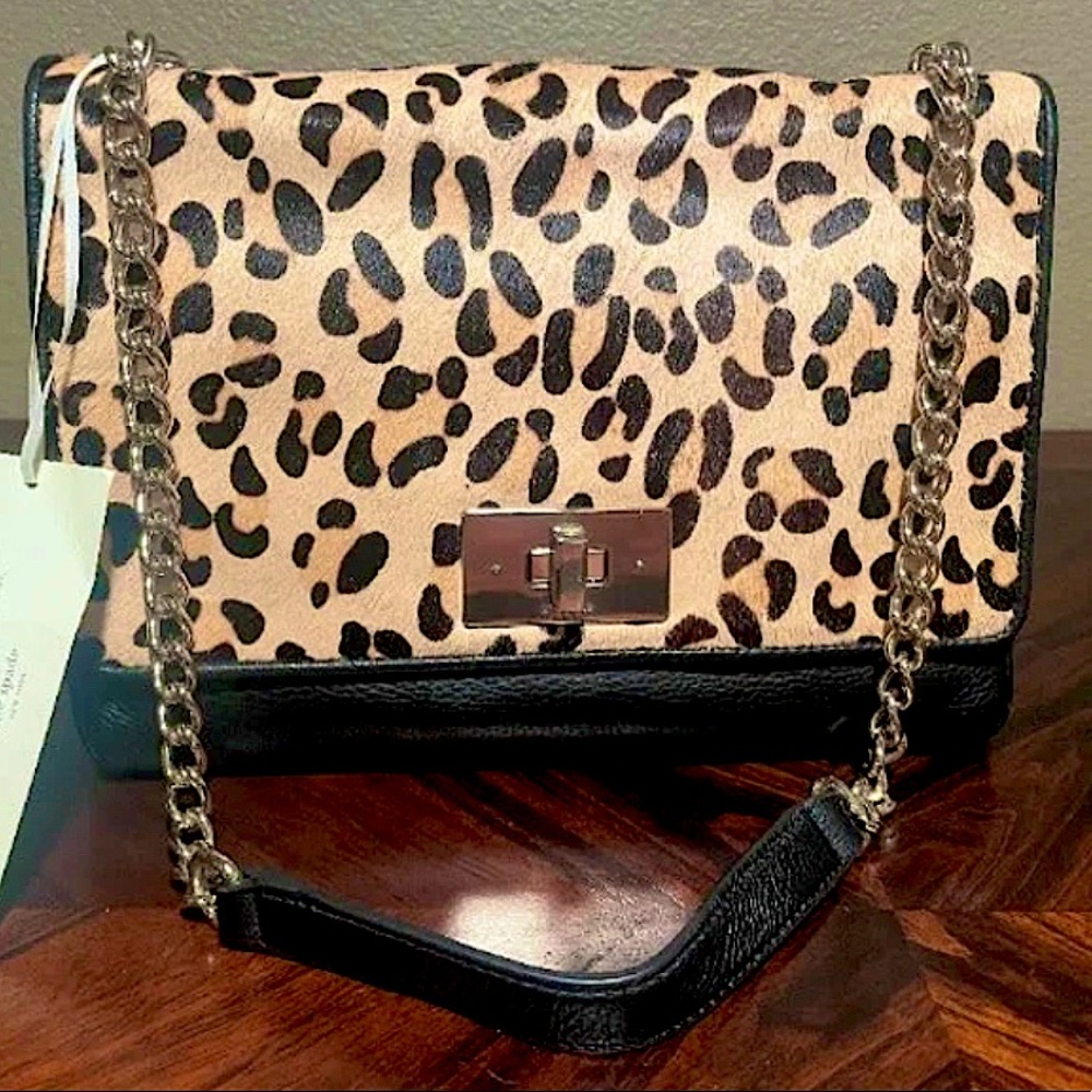 *NEW* Kate Spade Leather Leopard Print Calfhair Chain Strap Purse